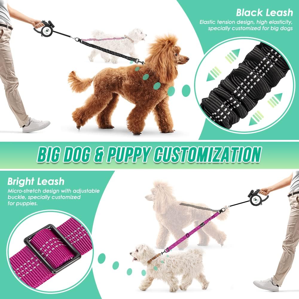 Double dog leash attachment with three hundred sixty degree swivel splitter.