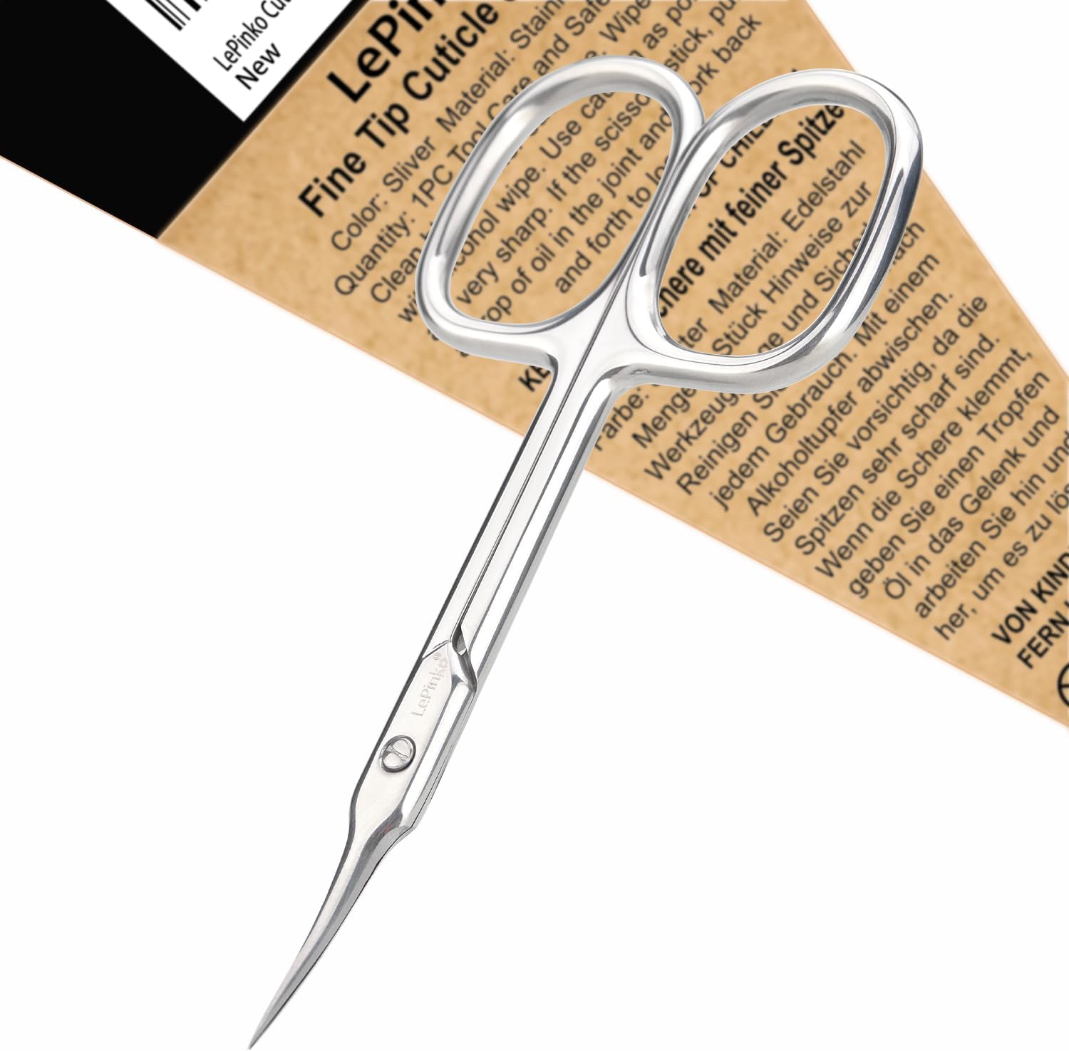 LePinko Cuticle Scissors front view showing premium stainless steel body and professional design.