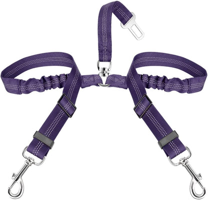 SlowTon Dog Seat Belt, Double Dog Seatbelt Adjustable Vehicle Safety Leash with Elastic Bungee Buffer, Reflective No Tangle Y Shape Two Dog Harness Seat Belt Splitter for Pets Car Trip (Black, M) - Image 9