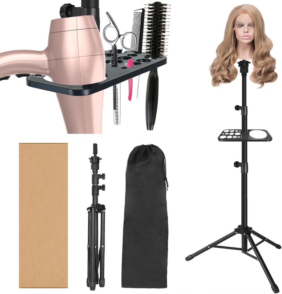 ZQIAN BEAUTY metal wig stand tripod front view for professional hairdressing training