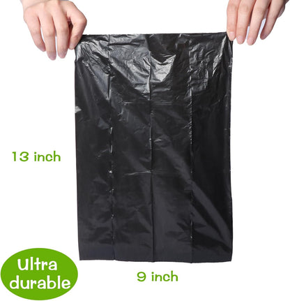 Nine by thirteen inch heavy duty doggy waste bag showing large size capacity