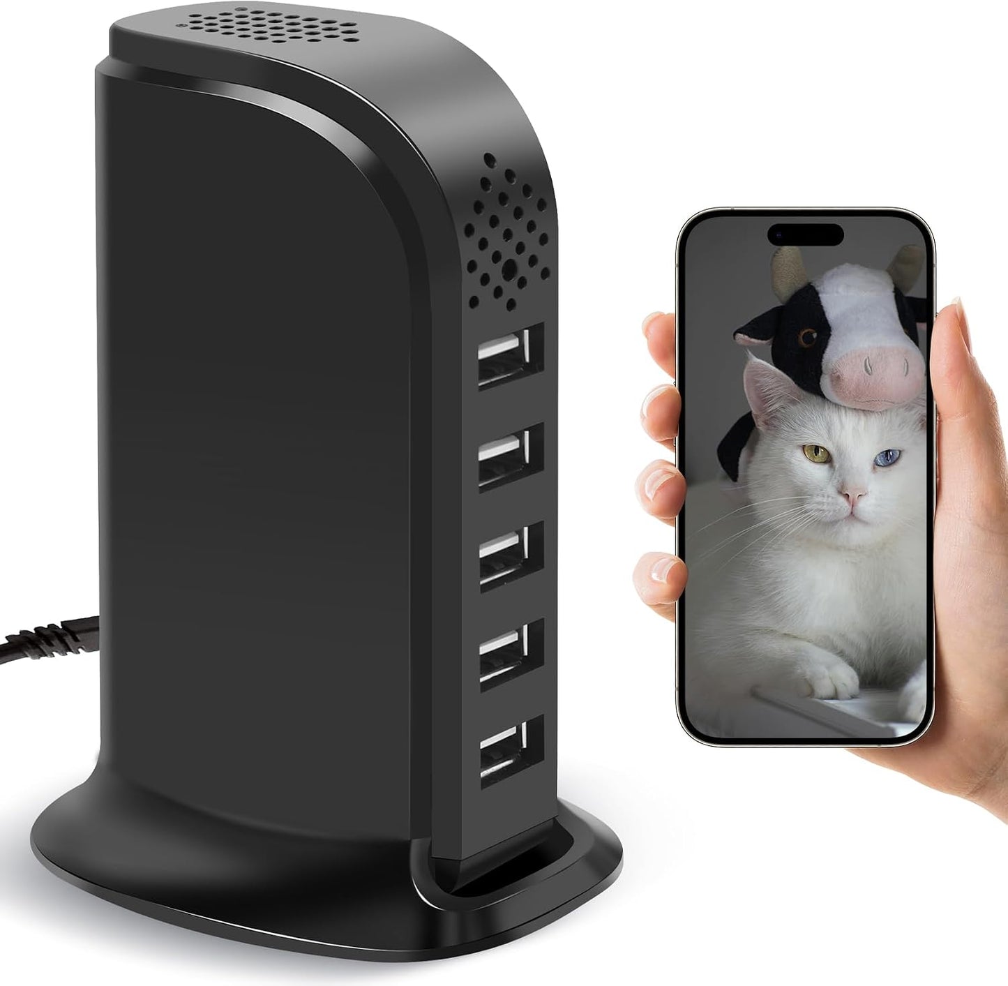 Hskah wireless USB charger camera front view showing charging ports