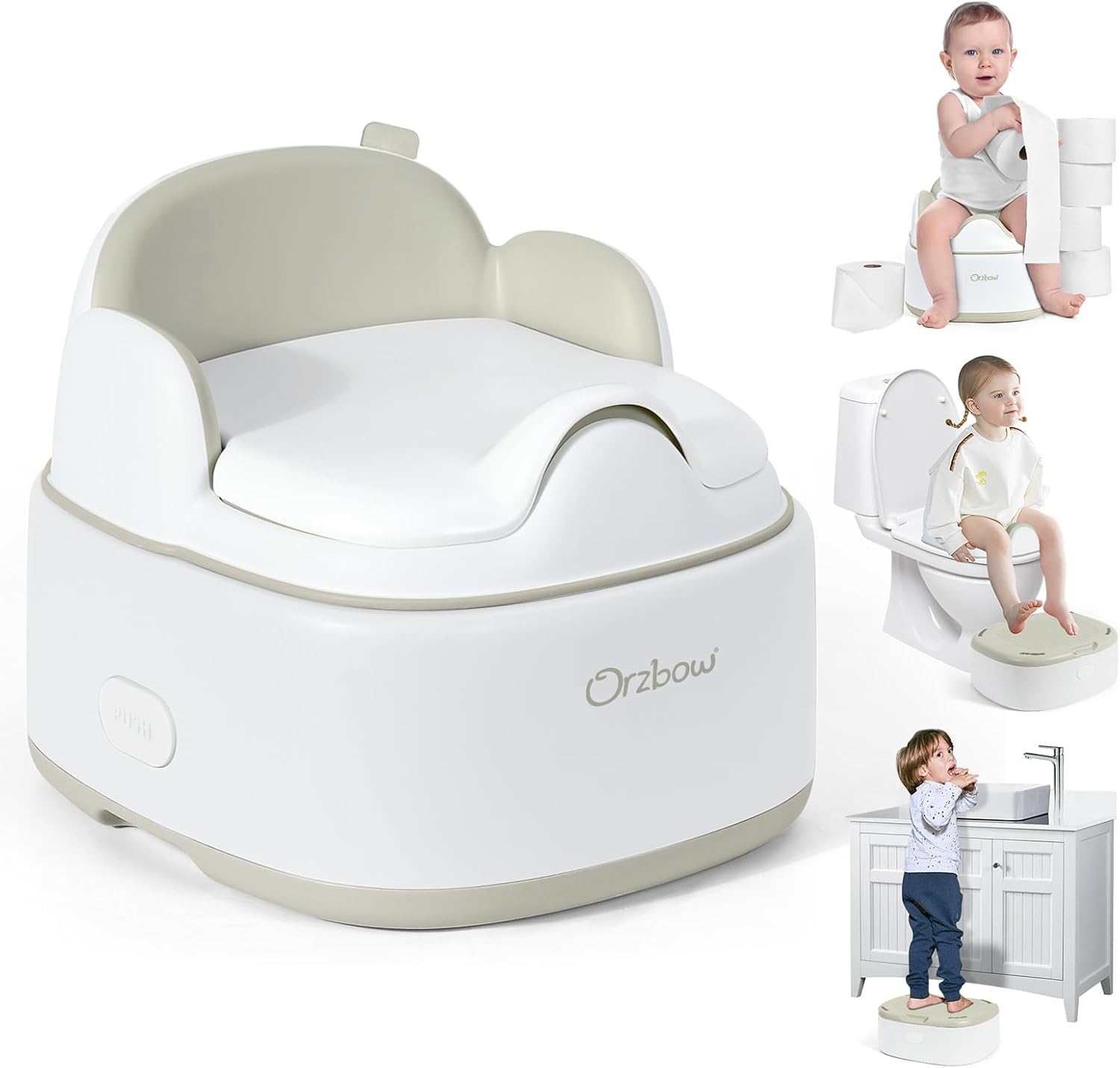 Orzbow 3-in-1 potty training toilet front view in brown showing standalone chair mode.