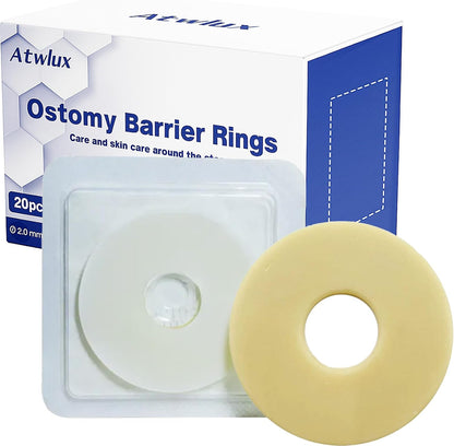 Atwlux ostomy barrier rings front packaging view showing medical hydrocolloid seals.