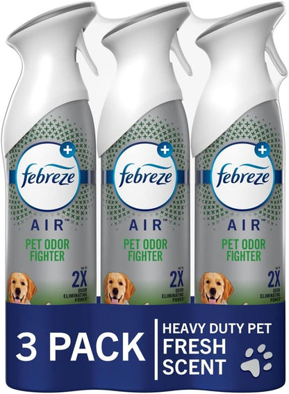 Febreze Heavy Duty Pet Odor Fighter Air Freshener Spray front view pack of three
