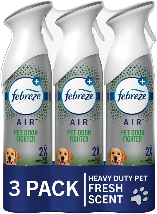 Febreze Heavy Duty Pet Odor Fighter Air Freshener Spray front view pack of three