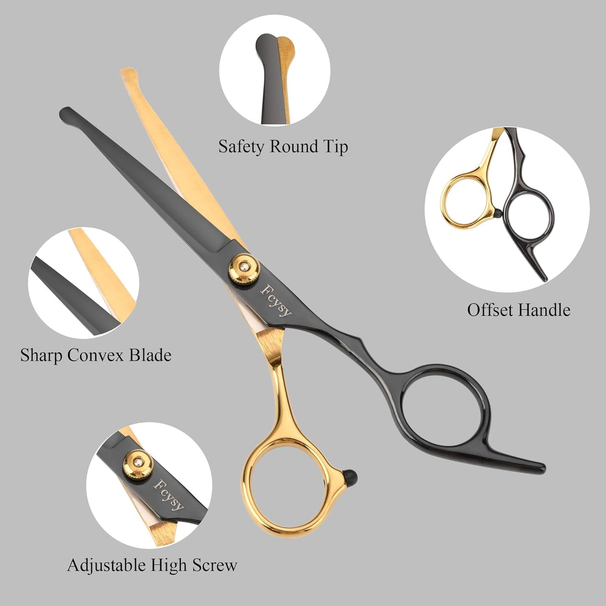 Close up of the blunt safety tips on the Fcysy professional dog scissors.