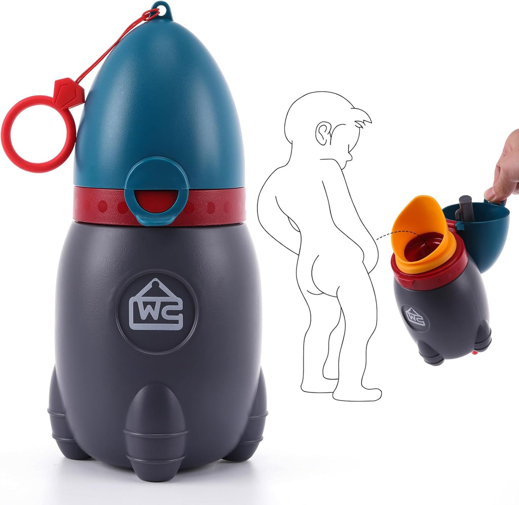 Secret Desire Kids Rocket Travel Urinal front view in deep blue color for outdoor emergency potty training