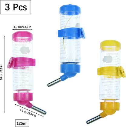 3 Pack Hamster Water Feeder Bottle, 125 ml No-Drip Small Animals Water Dispenser, Pet Hanging Water Bottle for Guinea Pigs, Bunny, Chinchillas, Rabbit - Image 2