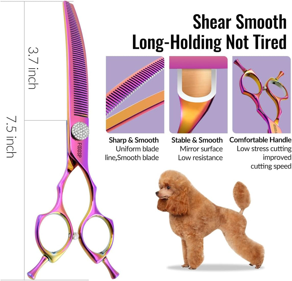 SnipStar rainbow grooming shears with pink finger inserts for hand comfort