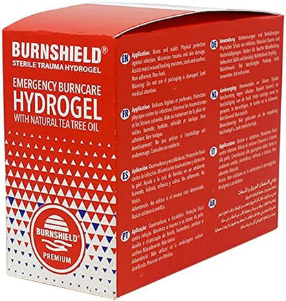 Individual 3.5ml Burnshield sterile trauma gel packets for emergency burn care.