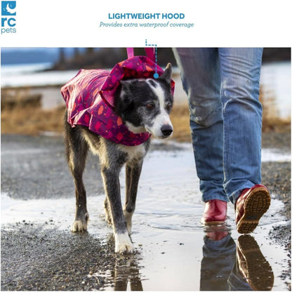 Yellow dog raincoat for large breeds folded neatly into its compact travel storage carrying pouch.