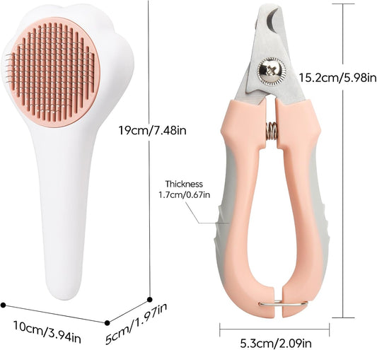 BSONEDO pet grooming kit showing the one click automatic fur release button mechanism on the back