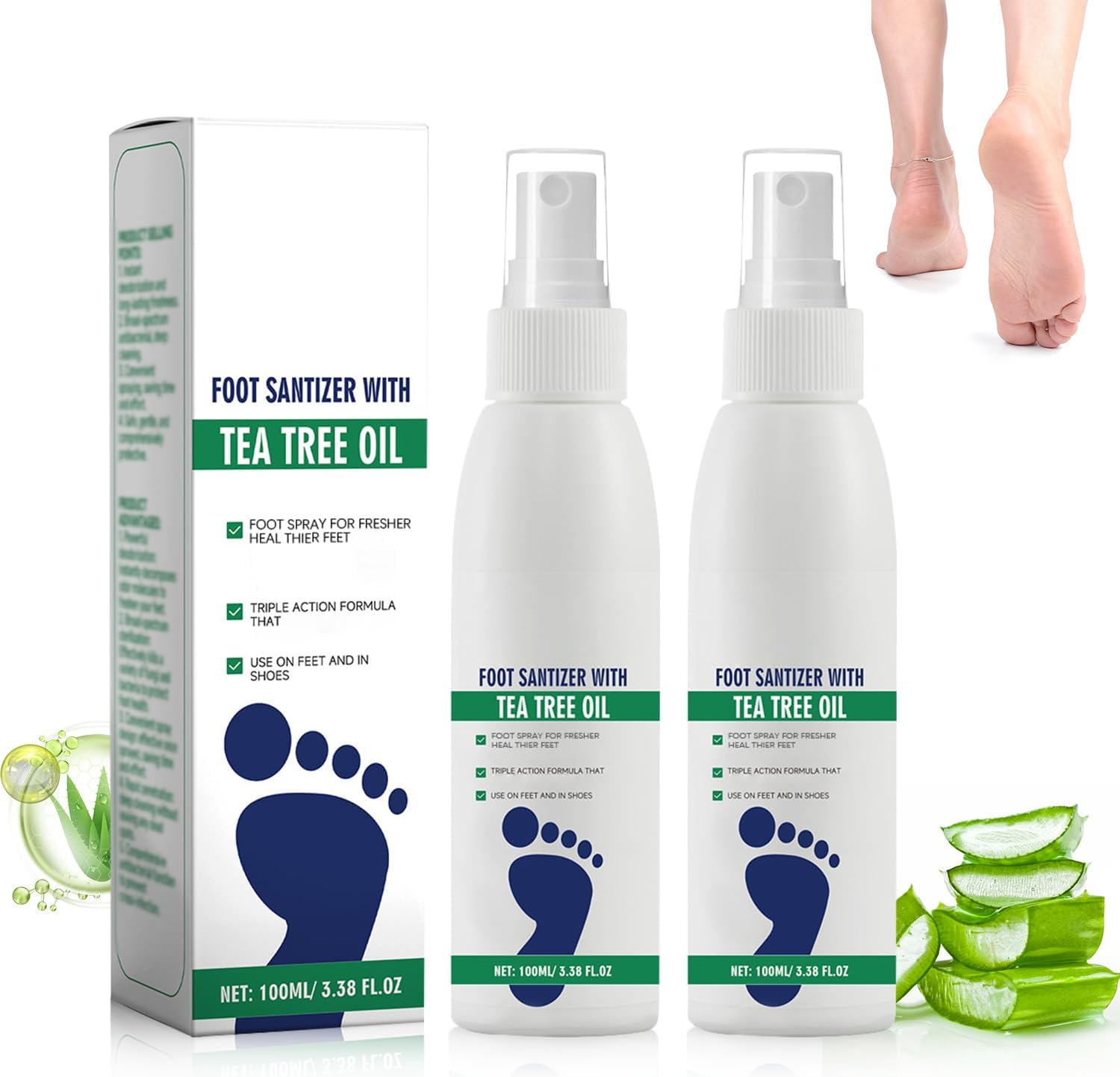 Nmoiat Foot Spray with Tea Tree Oil 2 pack front view for odor control.