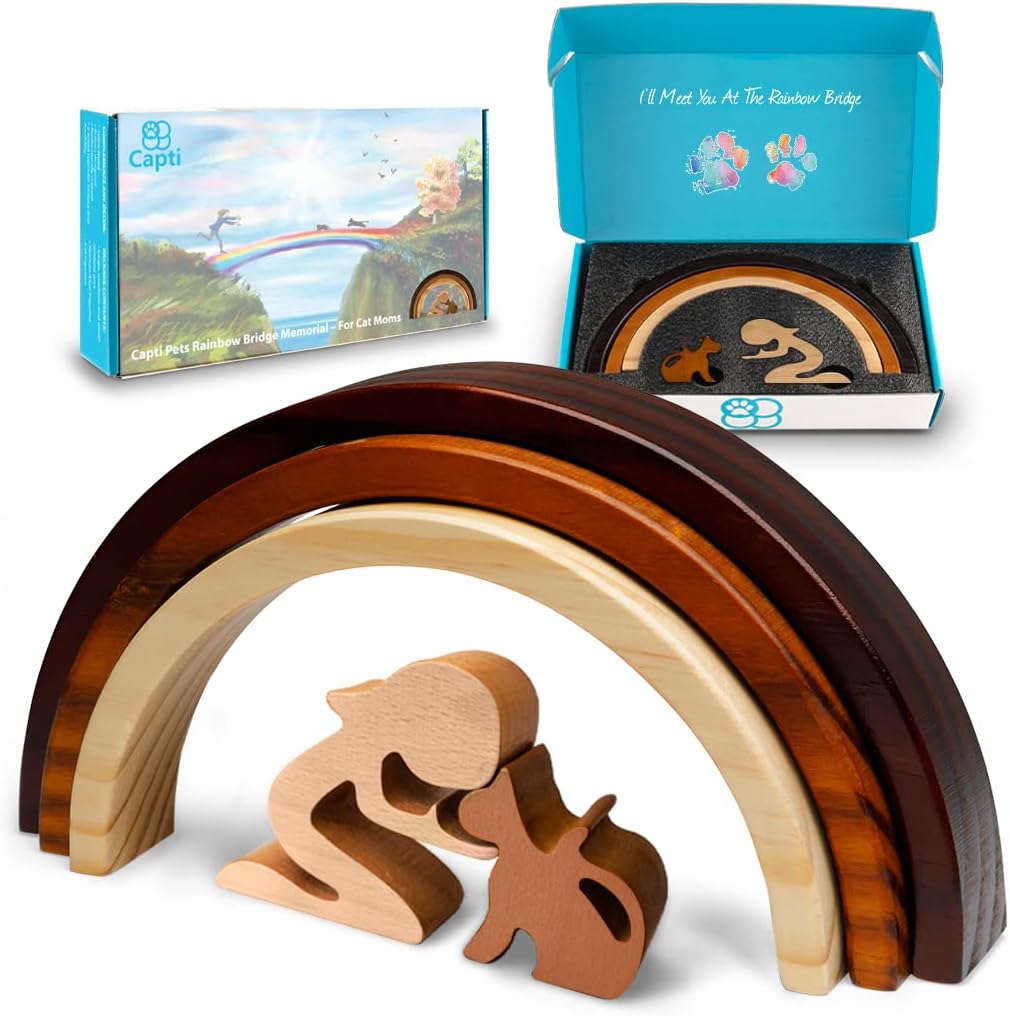 Capti Rainbow Bridge pet memorial wooden figurine front view