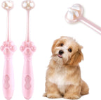 Detailed angle of 3-sided dog toothbrush bristle layout