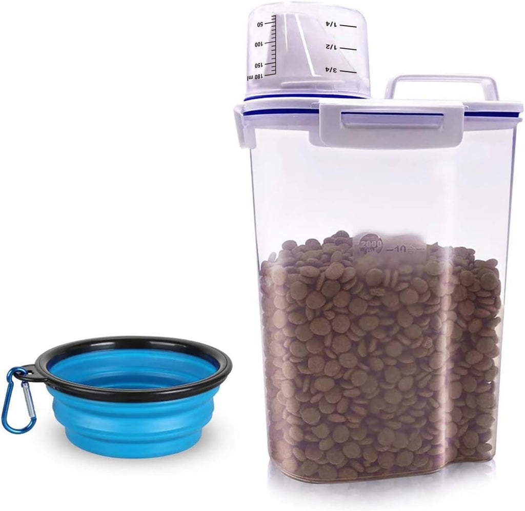 TIOVERY Dog Food Storage Container, 5-7 Lbs Airtight Pet Food Container, Cat food Container Dispenser with Portable Handle, Pouring Spout and a Collapsible bowl for Dogs Cats Navy Blue/6Qt - Image 10
