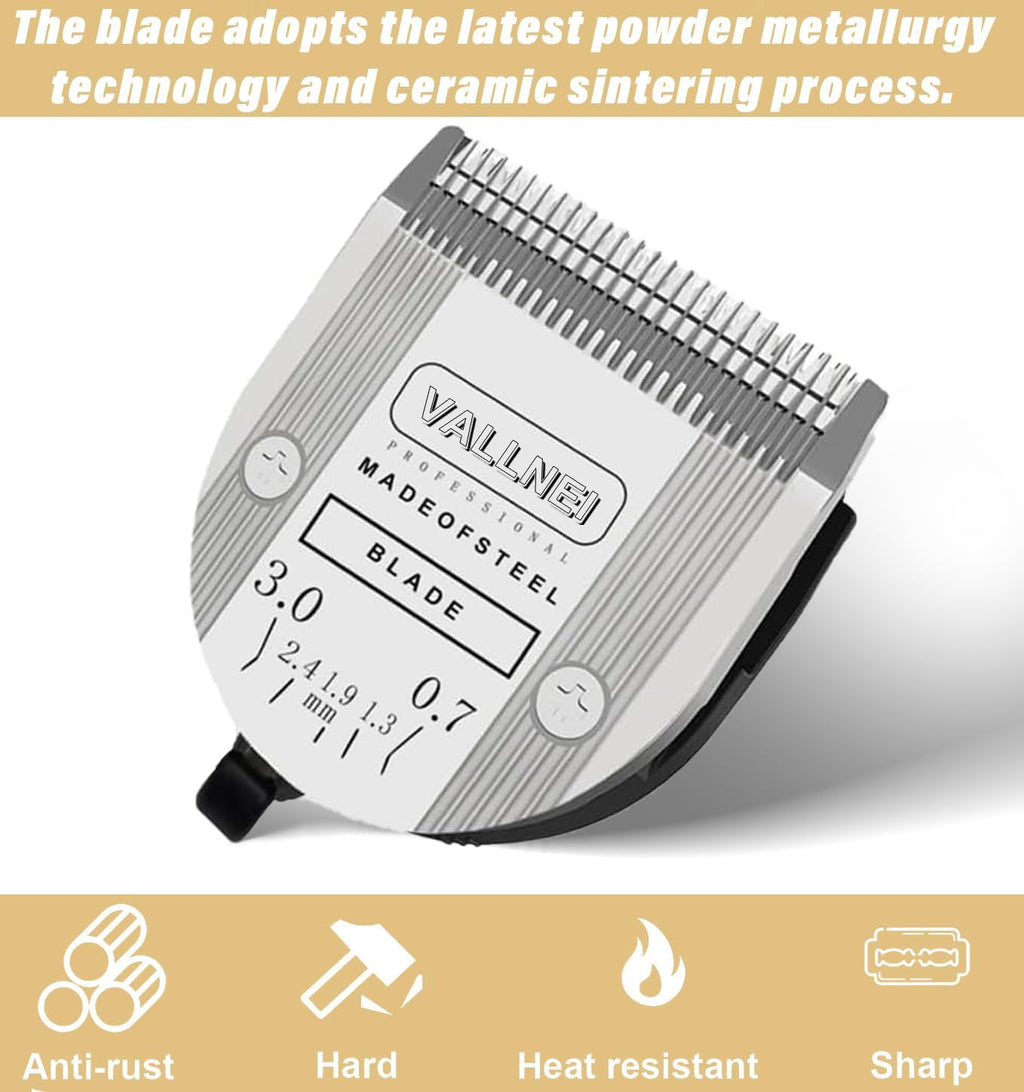 Adjustable pet grooming replacement blades showing five size settings from number nine to forty.