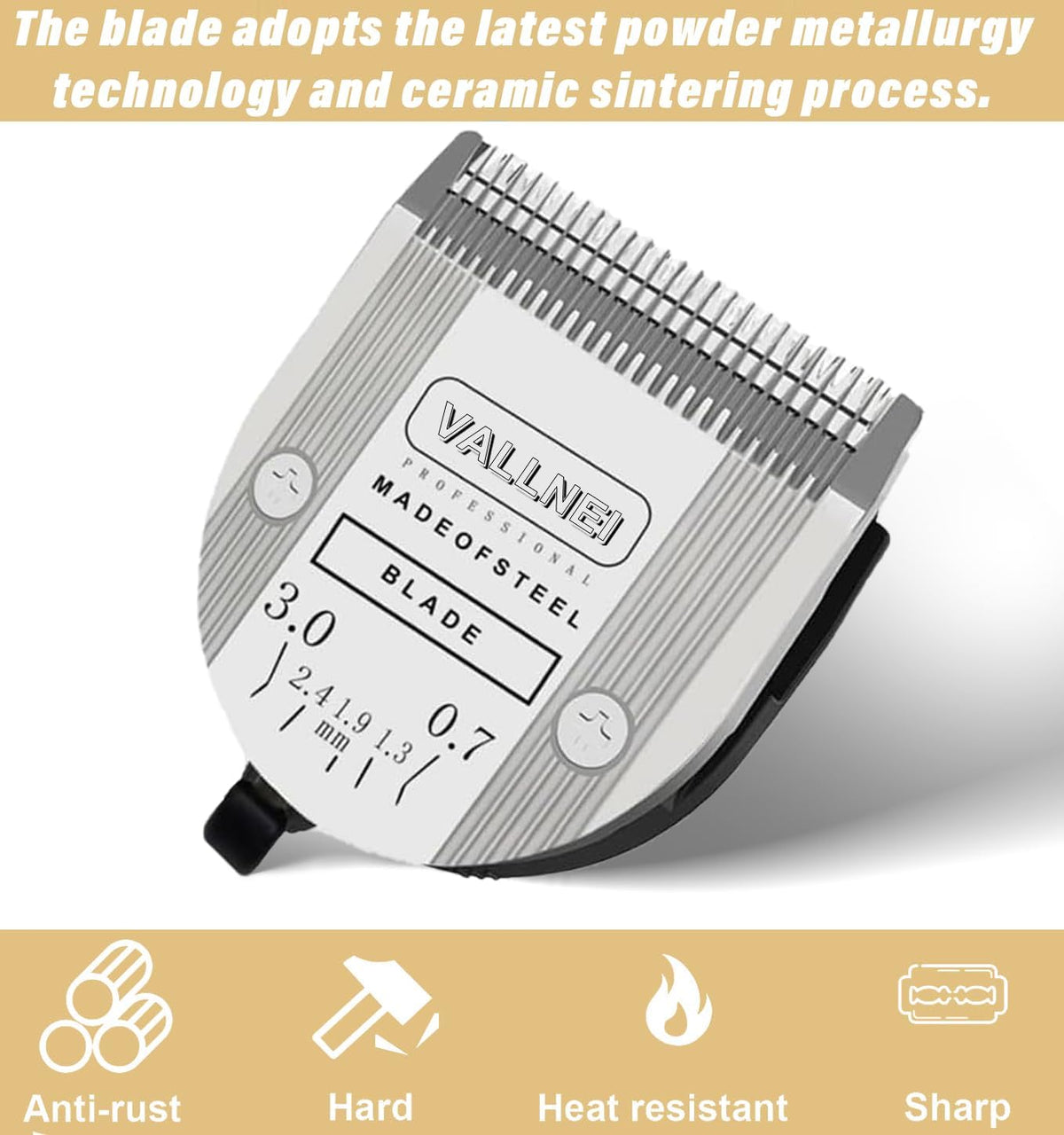 Adjustable pet grooming replacement blades showing five size settings from number nine to forty.