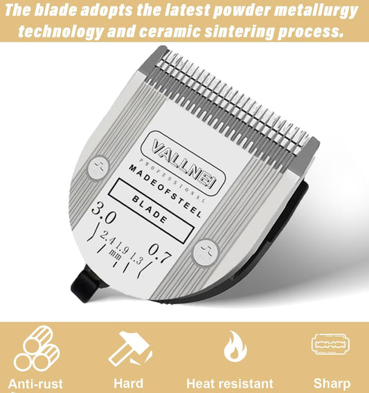 Adjustable pet grooming replacement blades showing five size settings from number nine to forty.