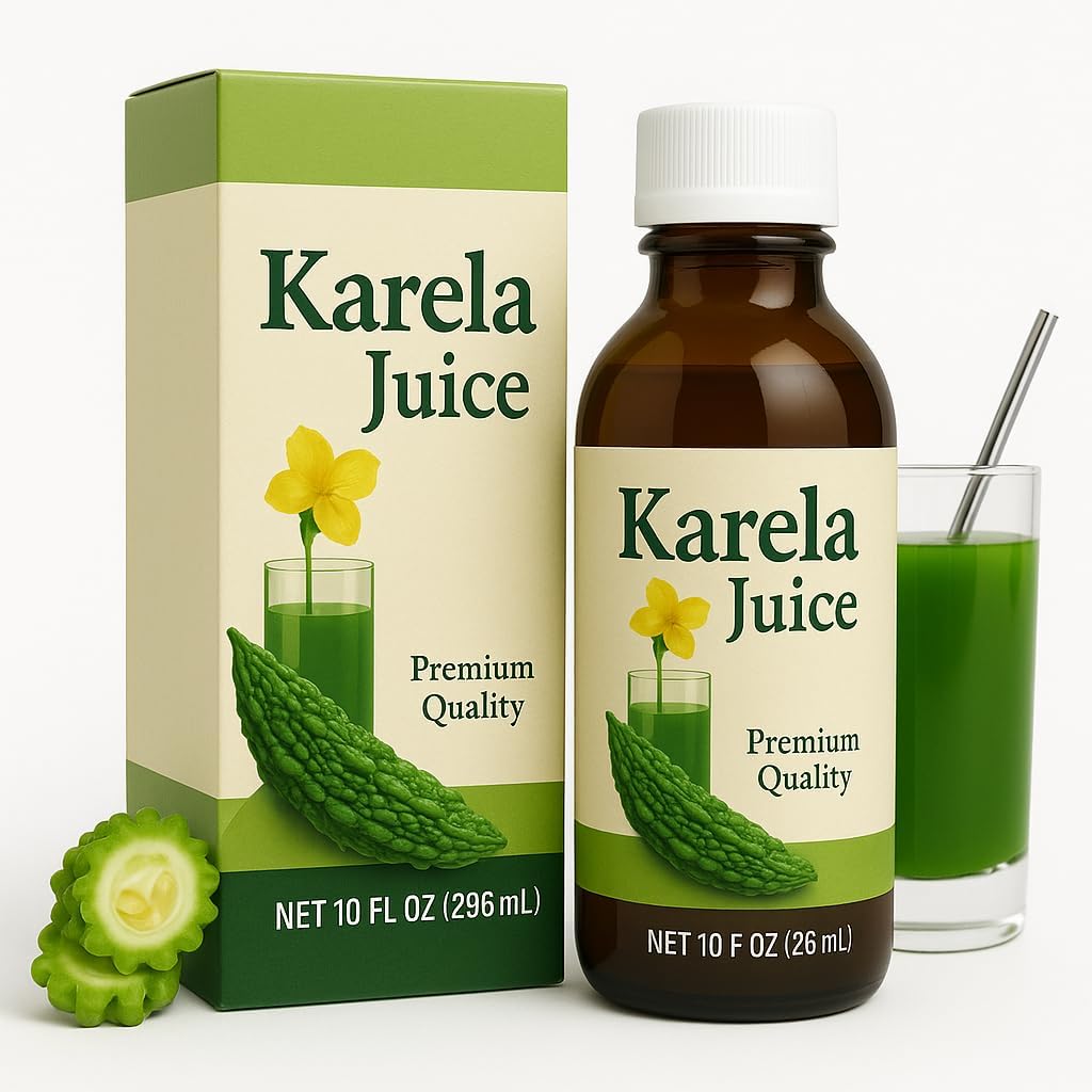 Basic Ayurveda Karela Juice bottle front view for blood sugar management.