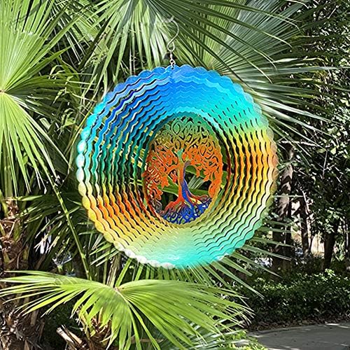 Fonmy wind spinner hanging in a garden setting