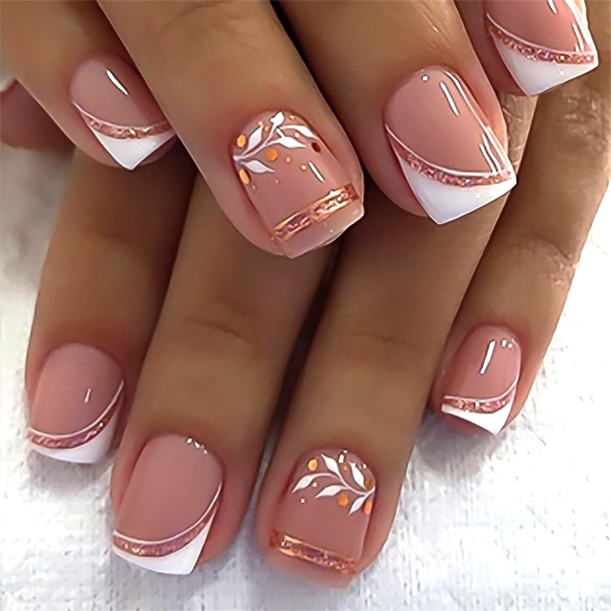Stbisen Gilded Wave short square French tip press on nails front view