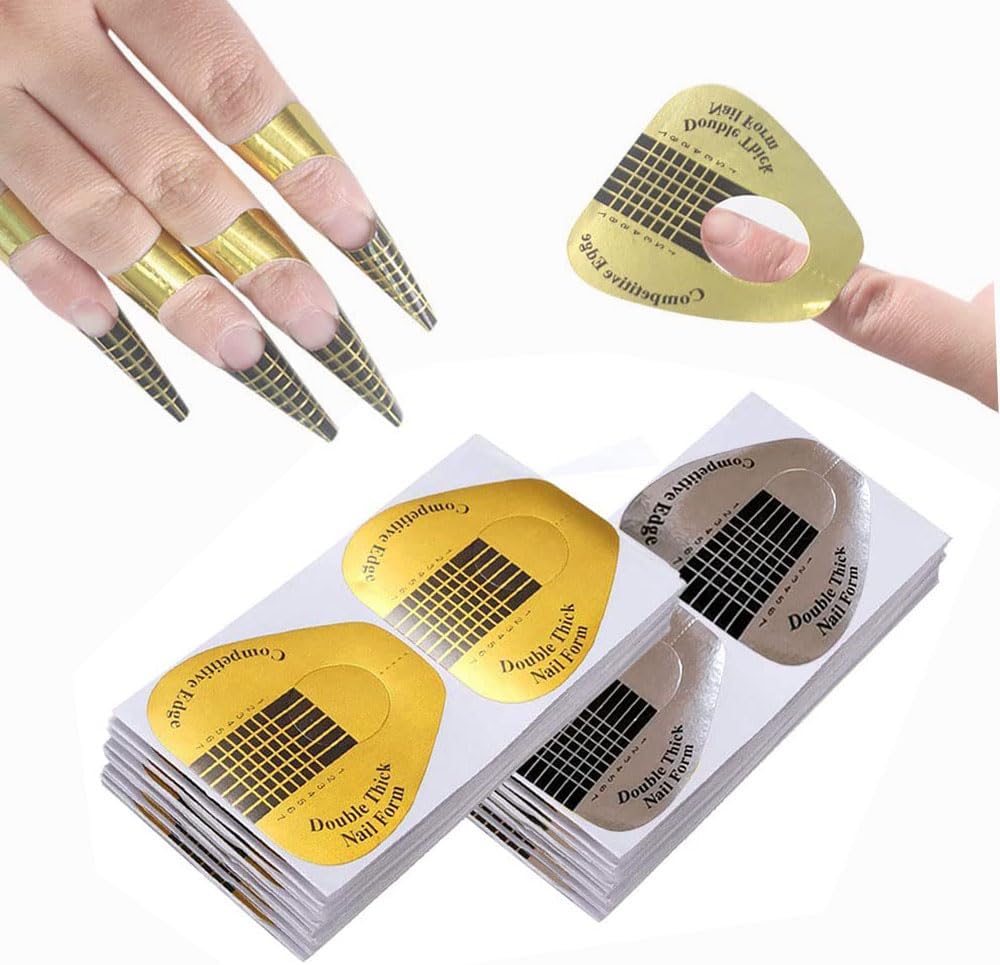 VNC 200 pieces nail extension forms set with gold and silver guides.