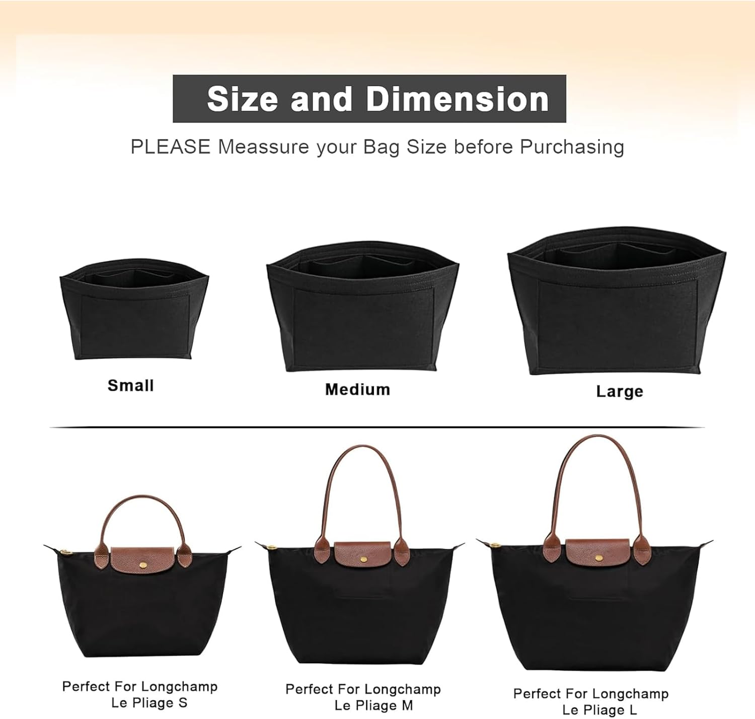 Multi pocket black felt organizer showing dedicated storage for phone and cosmetics.