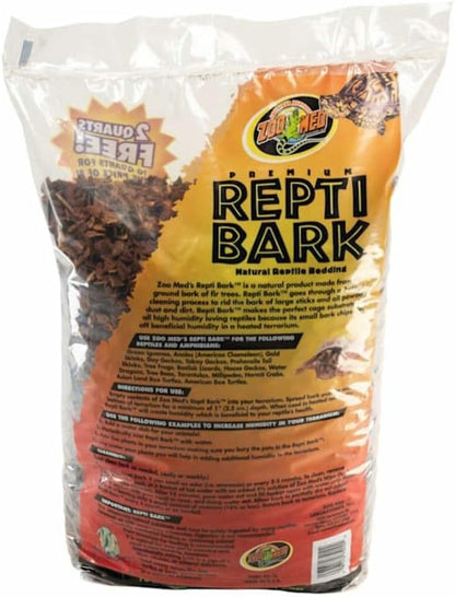 Zoo Med Premium Repti Bark Bonus Bag 10 Quarts front view natural reptile substrate packaging.