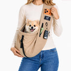 Pawpubby pet sling carrier caramel front view