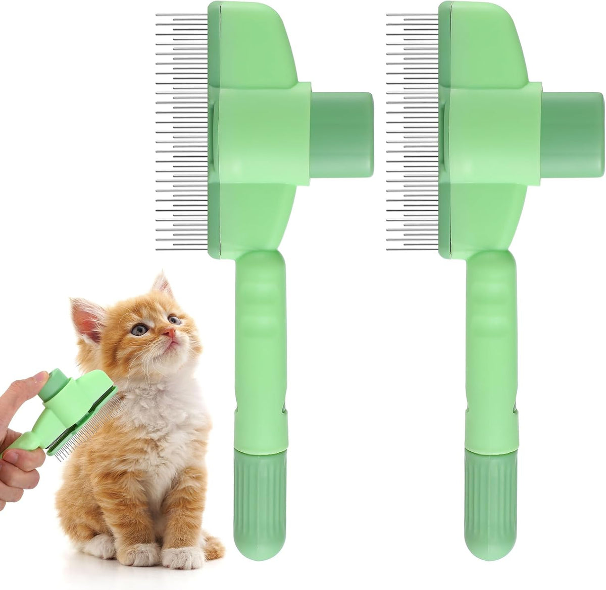 LIQWEI flea comb and cat hair removal brush front view for professional pet grooming