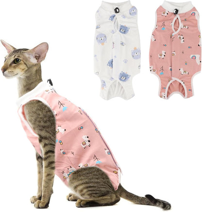 2PCS Cat Recovery Suit - Breathable Cat Surgical Recovery Suit, Onesie for Cats After Surgery Recovery, Alternative Cone of Shame Abdominal Wound Skin Wear Protection (Light Blue+Light Purple, L) - Image 10