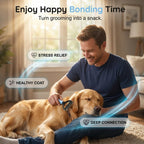 Ergonomic blue handle pet grooming tool close up