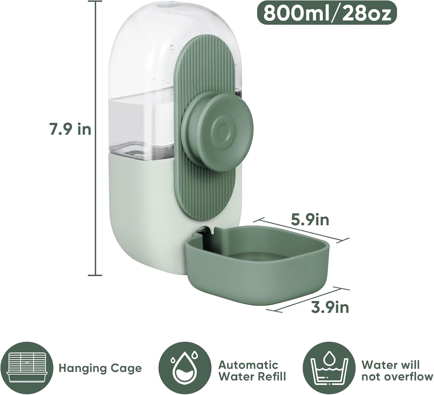 Lemtrflo 28oz Hanging Automatic Water DispenserRabbit Water Bottle,Bunny Guinea Pig Ferret Water Bowl for Cage,Suitable for Small Animal Puppies(Cage Grid Spacing Over 1.2'') (Green) - Image 4