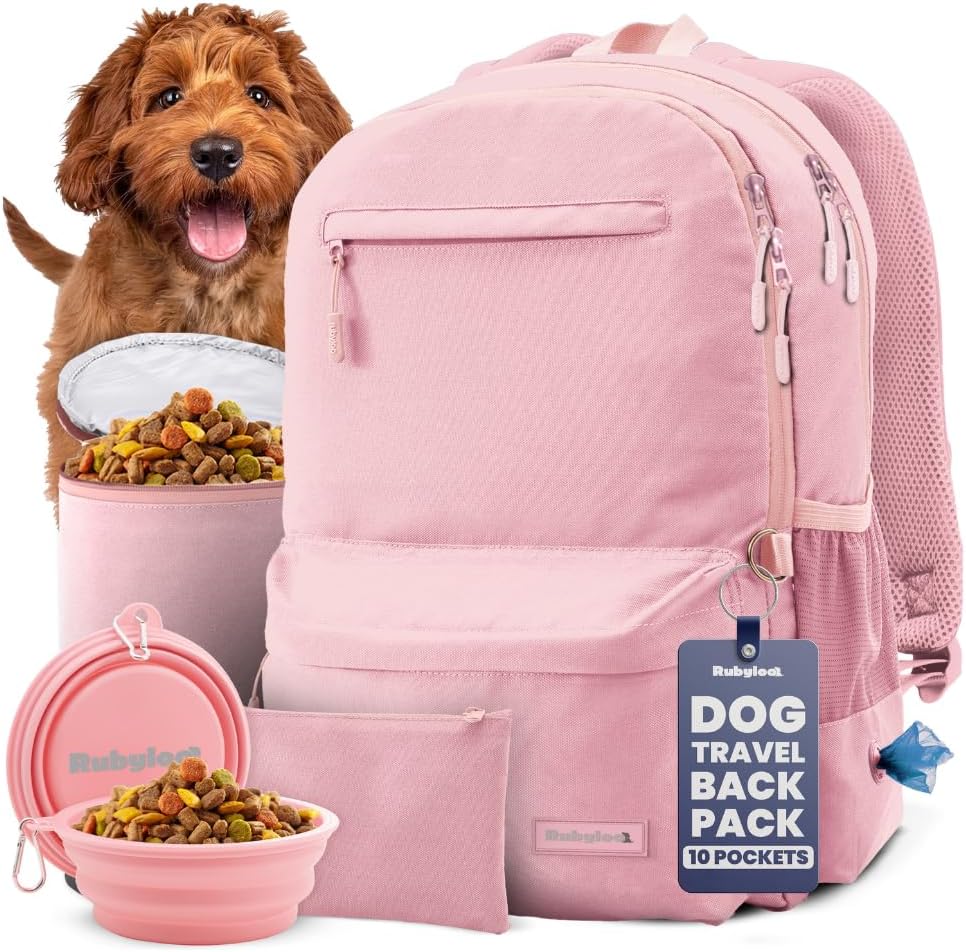 Dog Travel Bag for Supplies - Complete Dog Diaper Bag Backpack with 2 BPA-Free Travel Bowls, Treat Pouch, Food Container, Placemat & Laptop Sleeve - for Traveling, Road Trips, Hiking: Black-Paw Print - Image 11