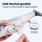 Domestic cat playing happily with the realistic floppy fish toy