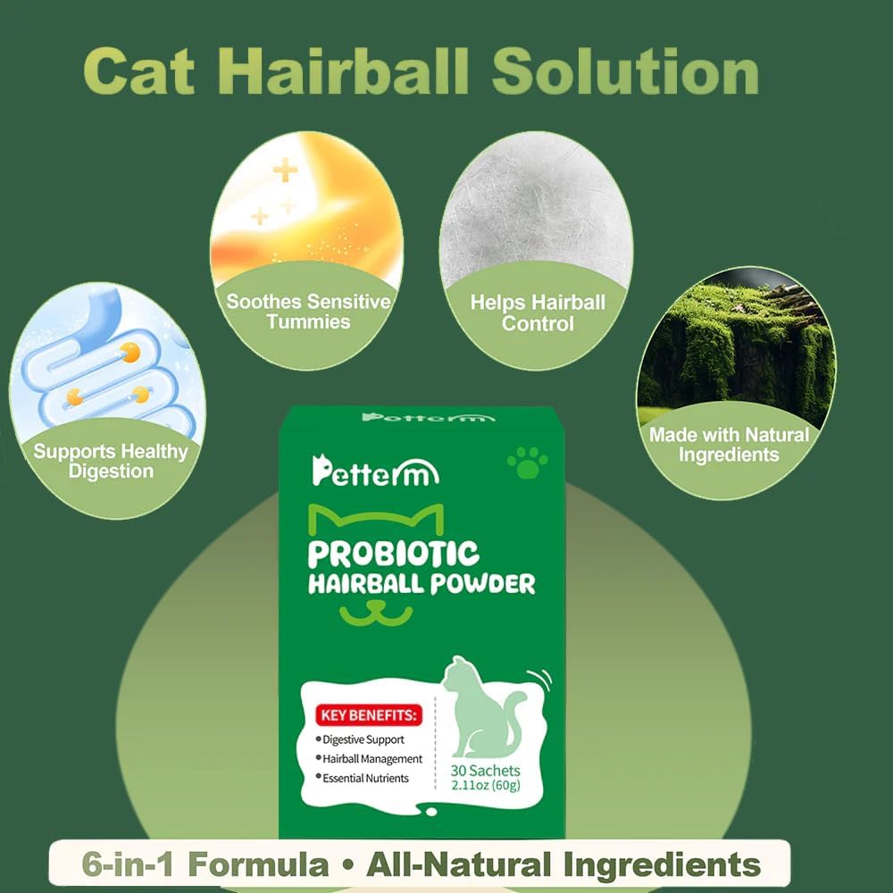 Digestive enzymes and 6 billion CFU probiotics for cat hairballs