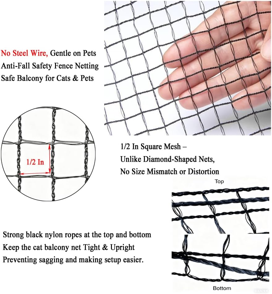 Close up of 1/2 inch square hole safety netting