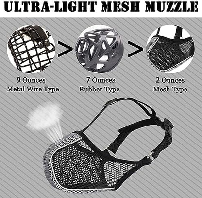 Side profile of dog wearing comfortable mesh mouth guard