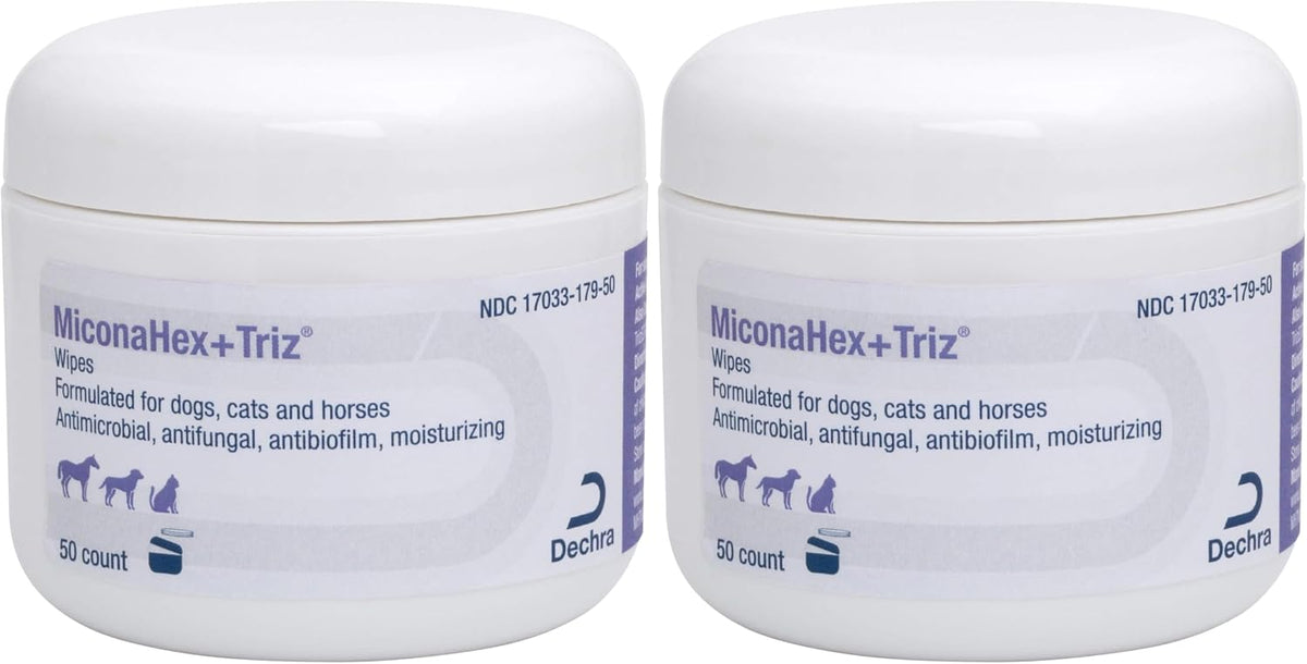 MiconaHex+Triz medicated pet grooming wipes seal and top view of packaging