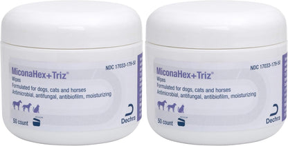 MiconaHex+Triz medicated pet grooming wipes seal and top view of packaging