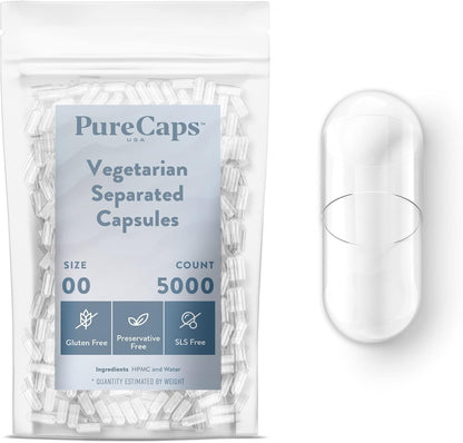 PureCaps USA - Empty Vegetarian and Vegan Pill Capsules Size 00| 5,000 Separated Pills| Clear | Non-GMO Certified | SLS, Gluten, Preservative Free - Image 1