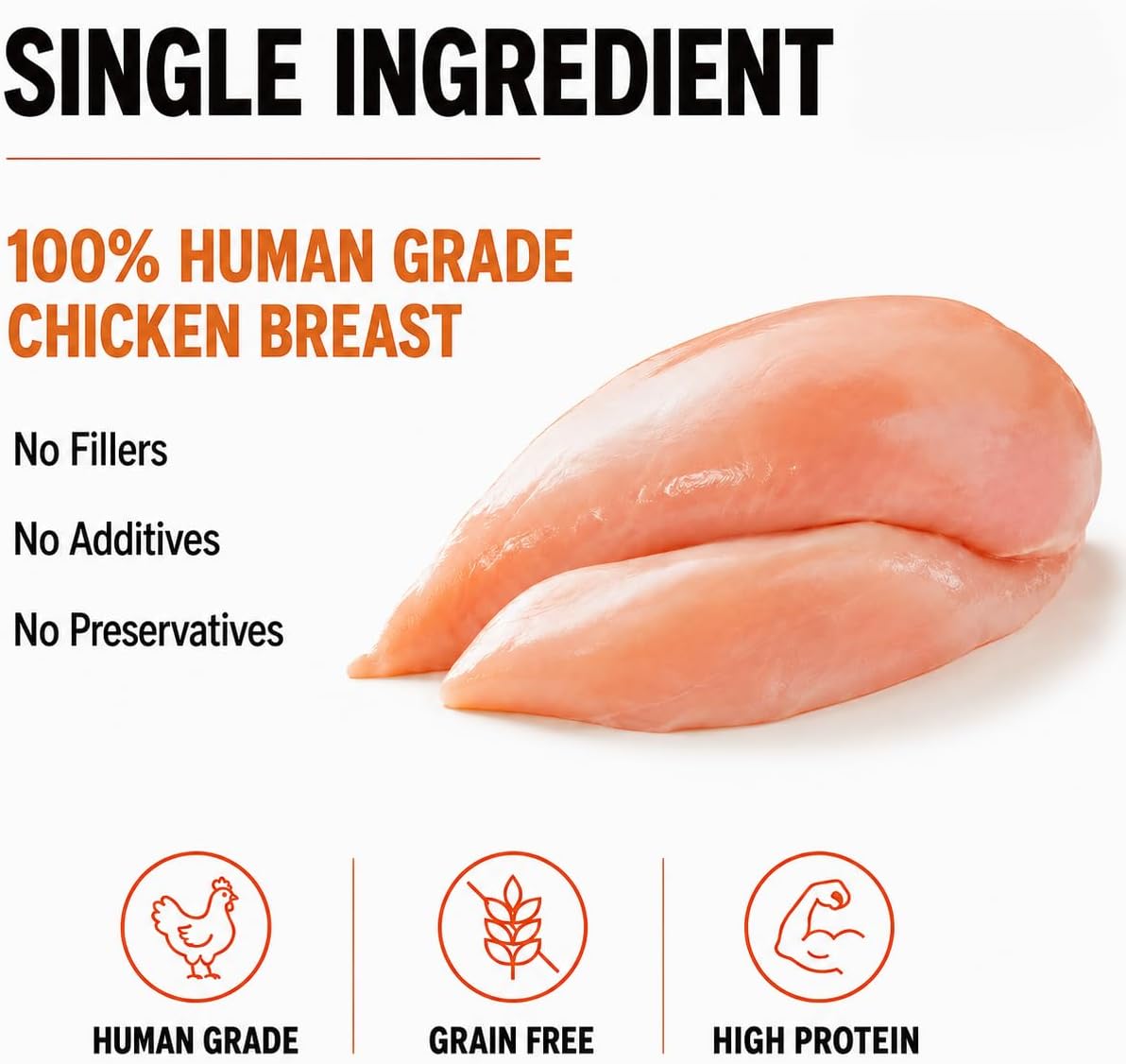 High protein single ingredient chicken dog treats packaging details