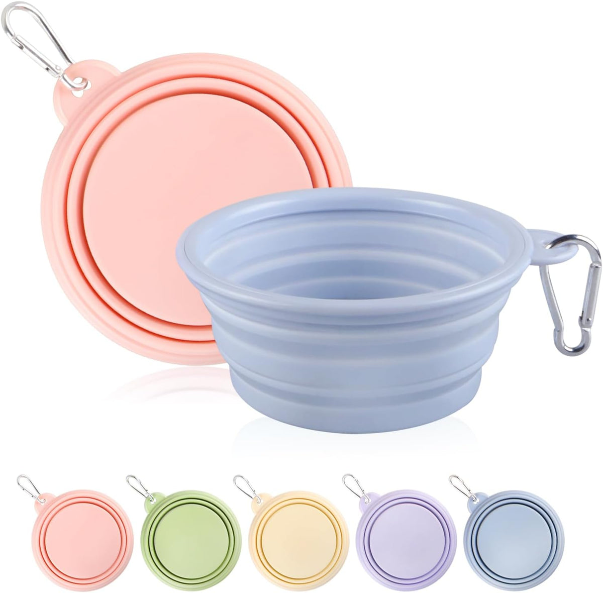 Collapsible Dog Bowls 2-Pack, Portable Travel Dog Bowl with Carabiner, Food-Grade Silicone Pet Bowl for Hiking, Walking (Macaron Pink and Violet) - Image 13