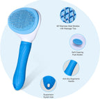 Skin friendly deshedding brush showing rounded tip metal bristles for safe pet grooming