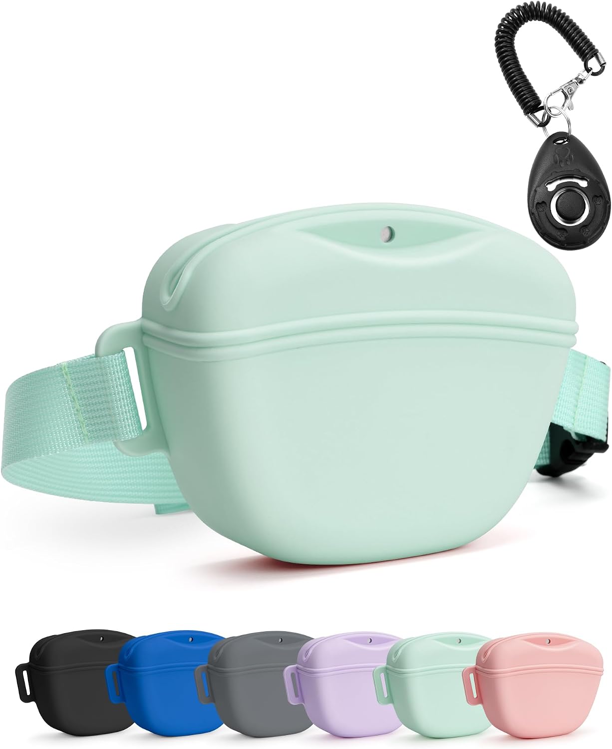 heouvo Dog Treat Pouch with Training Clicker, Upgrade Stronger Magnetic Closure to Avoid Spilling, 1.67 Cup Silicone Treat Bag Fanny Pack with Waist Belt for Pet Training Walking (Black) - Image 10