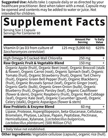 Whole food Vitamin D3 supplement vegetarian capsules with organic fruits vegetables probiotic blend