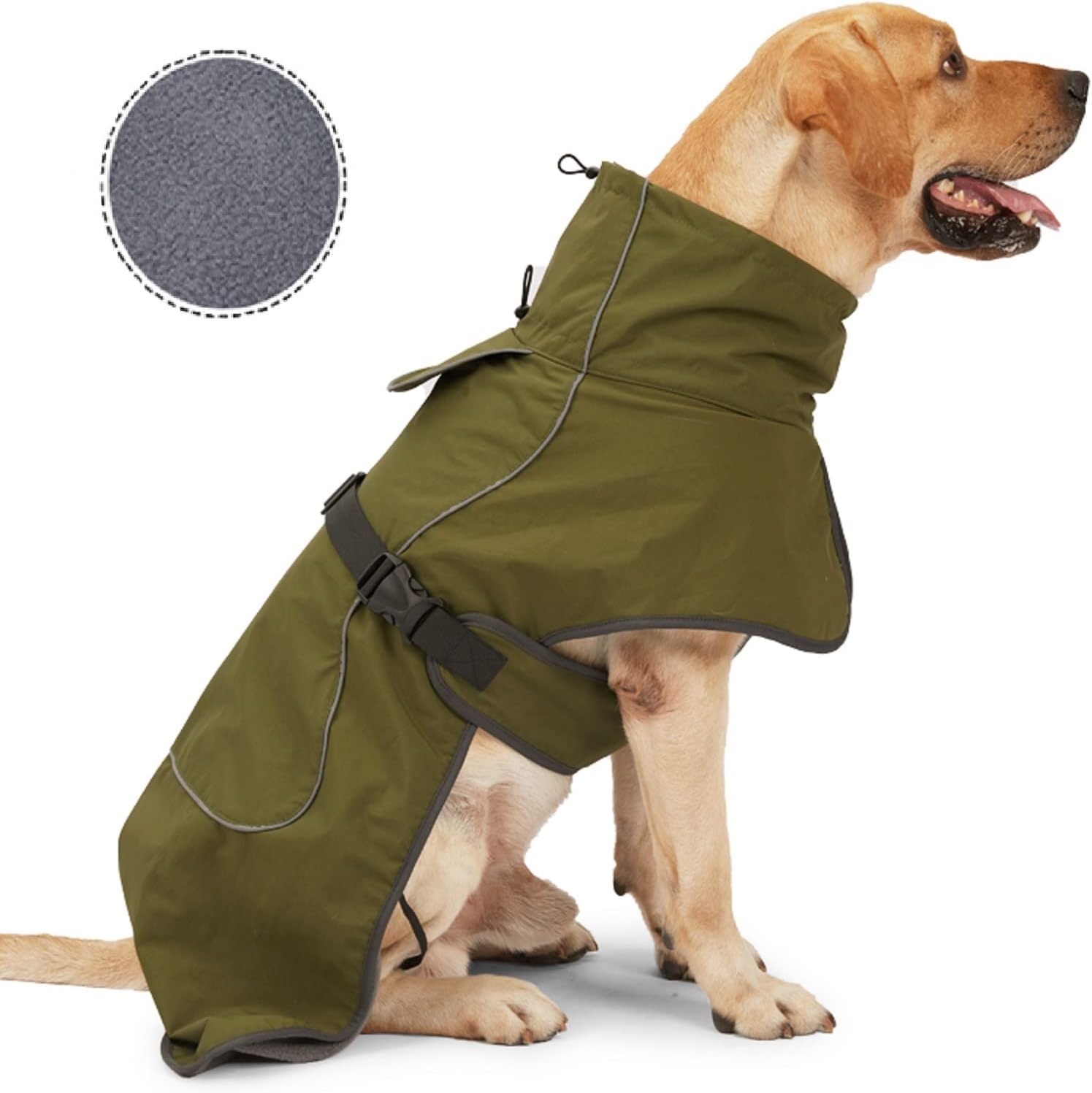 ODSSDAPU waterproof dog winter jacket green 3XL front view showing high windproof collar.