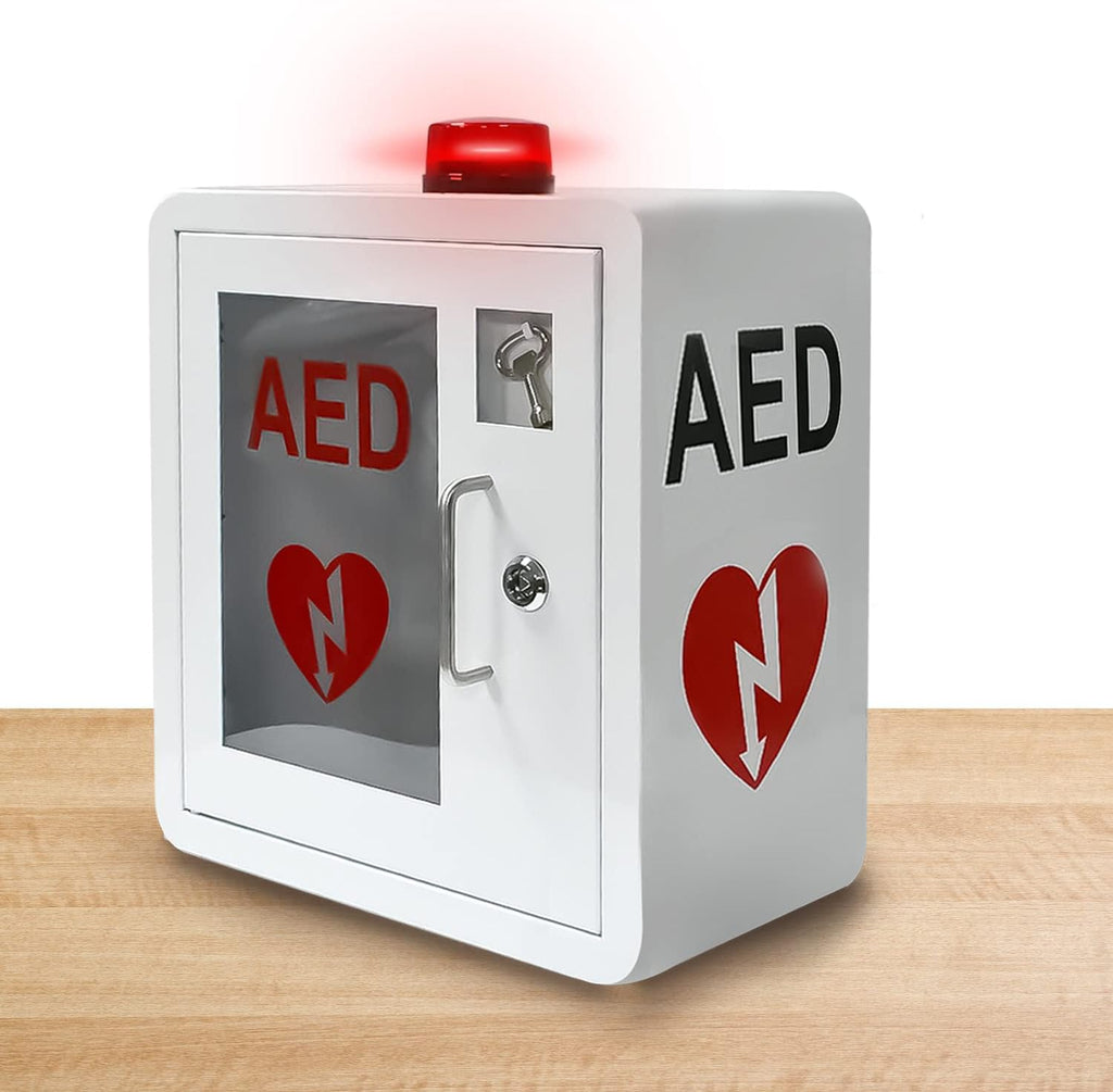 ZIPOWEY AED Cabinet front view wall mounted steel storage.